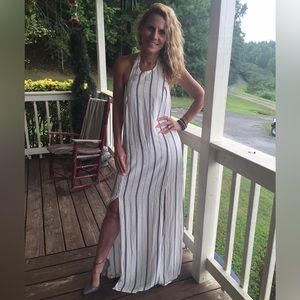 Backless halter dress with split